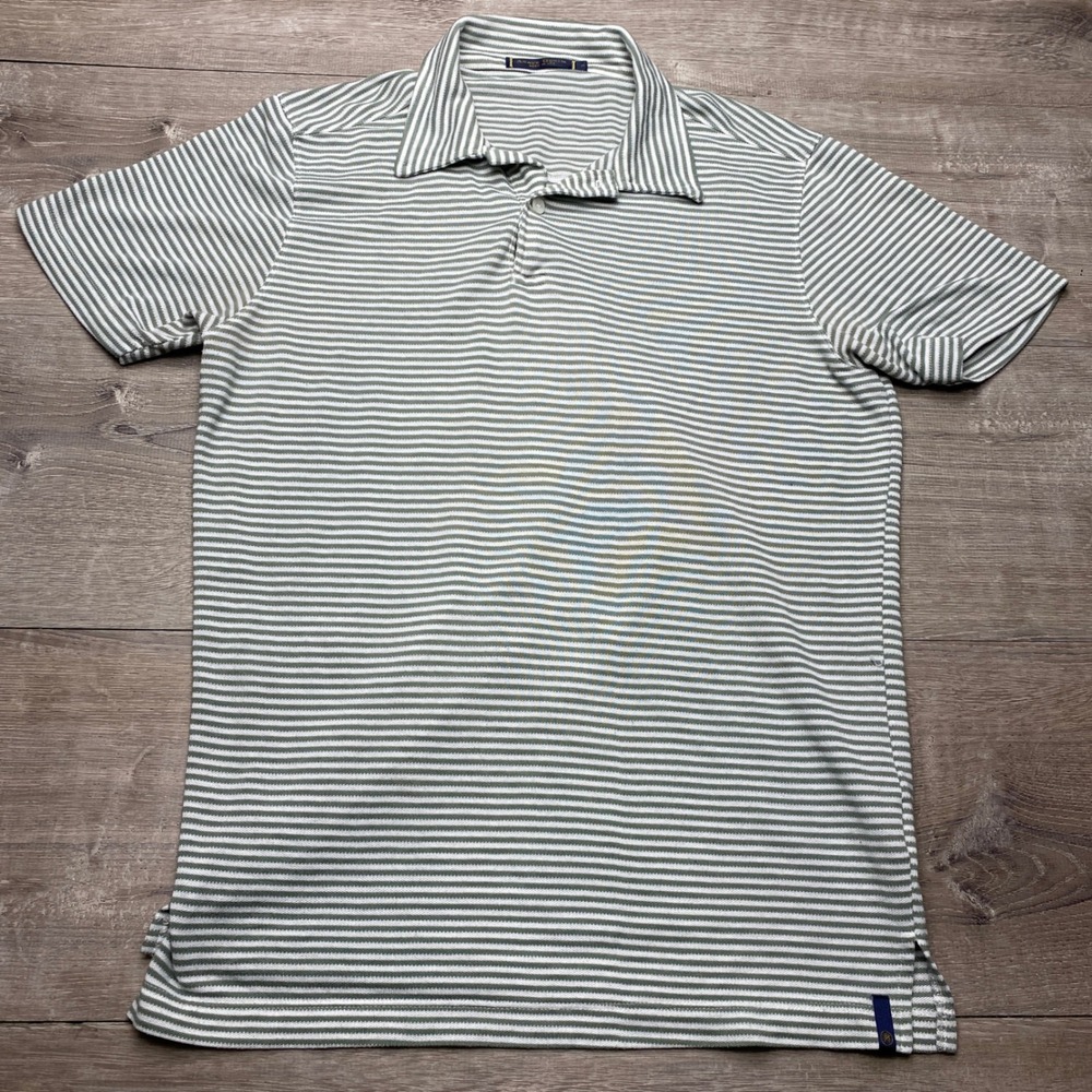 Agave Denim‎ Shirt Radar Mens S Green White Striped AgaveLux Polo Made in USA